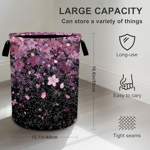Cherry Blossoms Laundry Basket Storage Bin Foldable Laundry Hamper Clothes Storage Bucket Organizer 19.6x15.7 Inch For Laundry Room/Bedroom/Bathroom - color: Cherry Blossoms