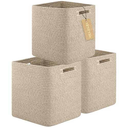 OIAHOMY Storage Cubes, 13 Inch Cube Storage Organizer, Collapsible Storage Bins, Baskets for Organizing, Storage Bins for Shelves-Brown, 3-PACK - color: Brown, size: 3Pcs-13*13*13inch