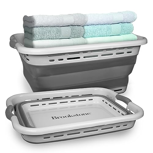 BROOKSTONE 11 GALLON XL 24" Collapsible Laundry Basket & Clothes Hamper, Comfort Non-Slip Handles, Modern Laundry Hamper with Space Saving Design, Portable Pop-Up Hamper, BPA FREE, Light Grey, 1 Pack - color: Light Grey, size: XL
