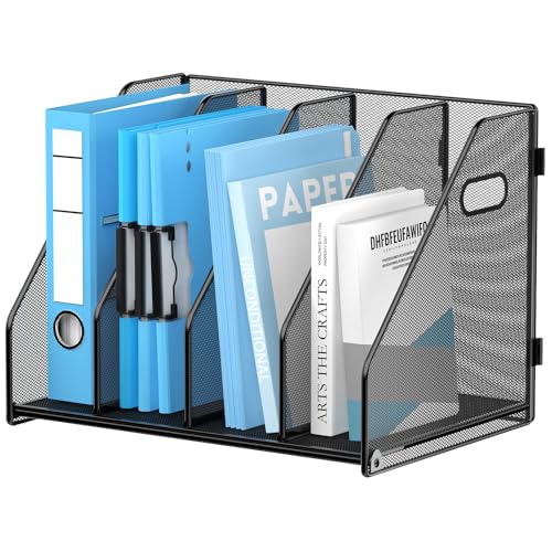 SUPEASY Binder Organizer, Magazine File Holder with 4 Vertical Compartments Rack, Metal Desk File Organizer & Binder Holders, Magazine Organizers for Office Desktop, Home, School (Black) - color: Black, size: 4Rack