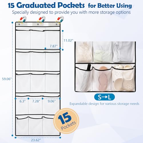Over The Door Cruise Ship Organizer - Cruise Ship Magnetic Door Organizer with 15 Size-Graded Pockets, Hanging Magnetic Cruise Storage Shoe Rack for Cabin, 2025 Cruise Essential, 9 Hooks(White) - color: white