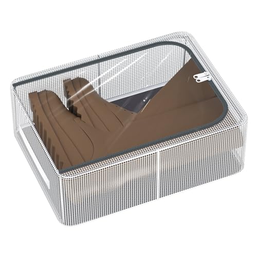 Stackable Storage Boxes with Clear Lids, 15.8-Inch Closet Storage Bins with Metal Frame for Shoe, Boot, ﻿Sneaker (1 Pack, 19Qt, 15.8x11.8x6in) - style: 1 Pack