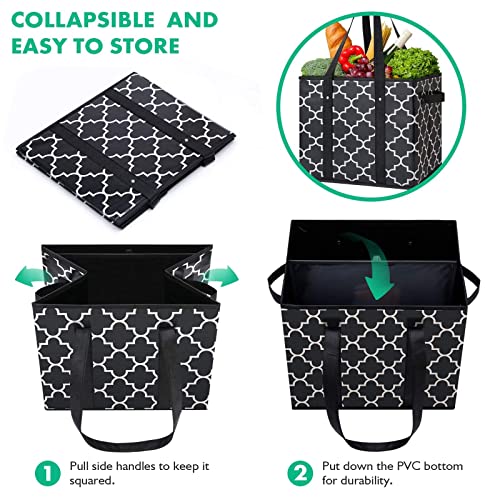 WISELIFE Reusable Grocery Bags 4-Pack Foldable Washable Large Storage Bins Basket Water Resistant Shopping Tote Bag Black - color: Black, size: 4 Pack