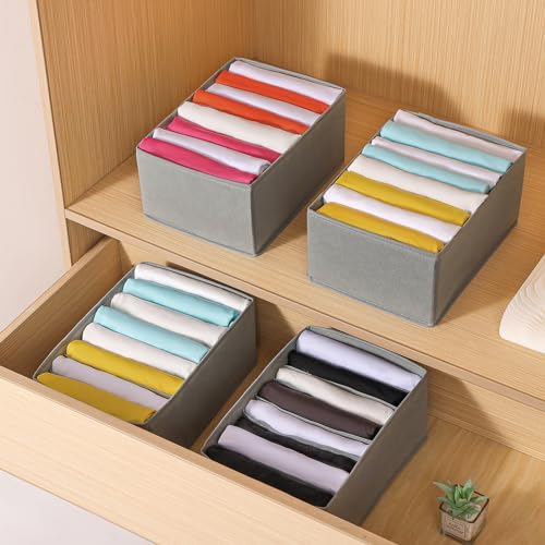 Coorganisers4 Packs T-shirt Drawer Organizers for Clothing,8 Grids Compartment Wardrobe Storage Box, Clothes Organizer for Folded Clothes, T-shirt, Legging-12.59''x9.05''x5.9 - color: Grey, size: 8 GRIDS-UPGRADED HEIGHT