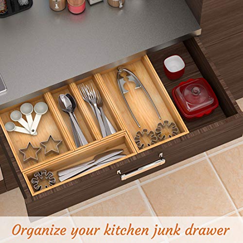 Utensil Organizer Silverware Drawer Organizer - Stackable Bamboo Flatware Caddy Cutlery Holder, Wooden Storage Boxes Tray for Bedroom,Office, Bathroom, Vanity & Garage Tool Organization(12"3"2.5") - size: 12x3x2.5inch