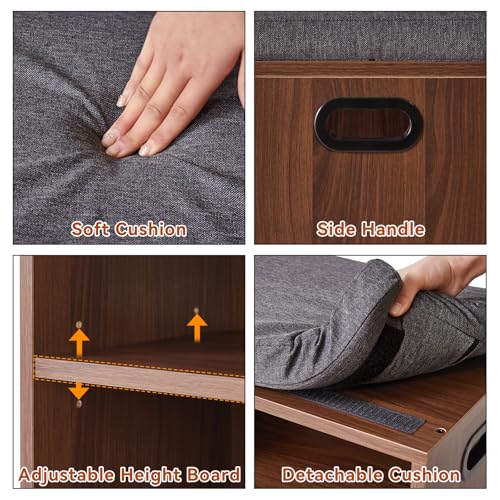 YMYNY Small Shoe Storage Bench with Cushion, 2 Tier Entryway Bench with Shoe Storage, Shoe Rack Bench for Entryway, Living Room, Hallway, Closet, Bedroom, 15.4L*11W*16.54H, Light Walnut HBD028LW - color: Light Walnut