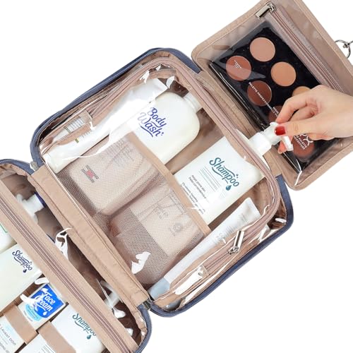 NISHEL Travel Toiletry Bag for Women, Makeup Essentials Organizer, Hanging Case for Accessories, Cosmetics, Large Size, Aegean-Blue - color: Aegean-Blue, size: Large