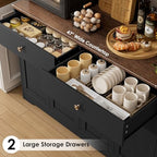 HIFIT 71" LED Kitchen Pantry Cabinet with Power Outlet, Large Kitchen Hutch Cabinet with 2 Storage Drawers & Arched Door, Countertop & Hooks, Tall China Bar for Dining Living Room (Black) - color: Black