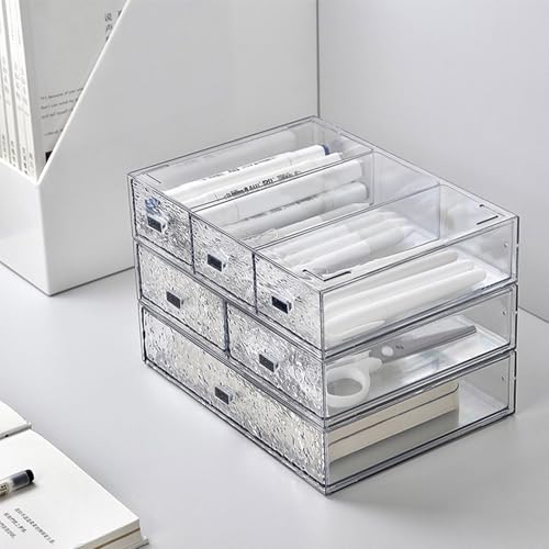 Desk Drawer Organizer, Stackable Plastic Storage Drawer, Grocery Organizer For Stationery/Office Supplies (New Clear, 3 Compartment) - color: New Clear, size: 3drawers