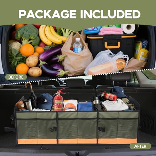 Trunk Organizer for Suv, Sturdy Storage Organization with Non-Slip Bottom Strips, 95L Large Capacity Cargo Organizer for Car, Truck, Sedan, Waterproof Portable Car Organizers for Women Men(Green) - color: Green