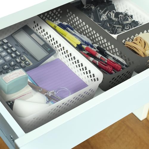 Glad Plastic Storage Basket Set - Multipurpose Drawer Trays, Kitchen Pantry Containers, and Bathroom Bins - 6 Pack Medium Organizers, Grey - color: Grey, size: Medium