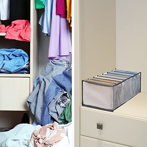 Cosmos 2 Pcs Clothes Organizer Foldable Wardrobe Clothes Drawer Organizers Breathable Mesh Clothing Organizer Box for Thin Jeans, Pants T-Shirts Legging (Large - 7 Grids for Jeans) - size: Large - 7 Grids for Jeans
