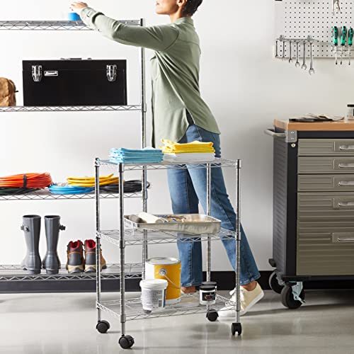 Amazon Basics 3-Shelf Heavy Duty Adjustable Wire Shelving Storage Rack on 2" PP Plastic Wheel Casters, Steel Utility Shelving Unit for Garage and Laundry Room, 23.2" x 13.4" x 32.75", Chrome - color: Chrome