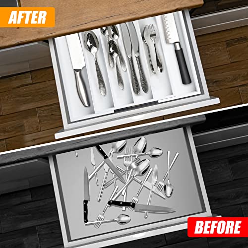 Bellsal White Silverware Organizer Kitchen Drawer Organizer Expandable Bamboo Utensil Holder Cutlery Tray for Kitchen Utensil and Flatware Bedroom Office - color: White, size: 7 Slots Expandable