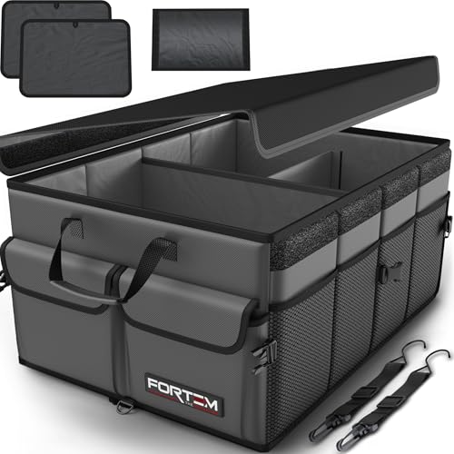 FORTEM Trunk Organizer For SUV Car Trunk Organizer, Foldable Storage, Car Accessories for Women Men, Collapsible Bag, Perfect Christmas Gifts, 600D Oxford, Non Slip Bottom, Straps, Soft Cover (65L) - color: Grey, size: Large (65L)