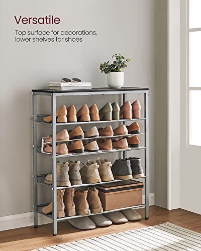 VASAGLE Shoe Rack for Entryway, 5-Tier Shoe Rack Organizer with Storage Shelves and Spacious Top, Freestanding, Adjustable, Industrial, Charcoal Grey and Metallic Silver ULBS038E22 - color: Charcoal Grey + Metallic Silver, size: 5 Tiers (29.5"W)