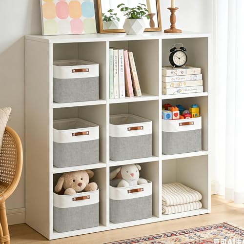 Bagnizer Collapsible Fabric Storage Cubes 11x11 Cube Storage Bins, 4 Pack Closet Baskets Box with Handles for Organizing, Shelf, Toys, Clothes, Home, Office, Nursery (Grey&White) - color: Gray / Off-White, size: Cube - 11"x11"x11"