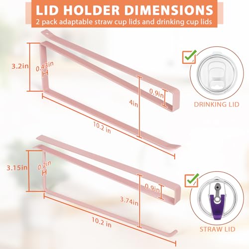 2 Pack Tumbler Lid Organizer, Horizontal Tumbler Lid Storage Hook Up to 20 Lids, Space Saving Cup Lid Holder Under Cabinet Tumbler Lid Hook for Kitchen Organizer, Paper Towel Hanger(Round&Flat, Pink) - color: Pink, size: 2 Pack(Round&Flat)