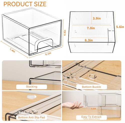 Yieach 8 Pack Small Stackable Storage Bins,Clear Acrylic Drawer Boxes,Medicine Cabinet Organizer,Plastic Containers for Organizing Vanity,Undersink,Pantry,Bathroom Makeup Organizer,Home Organization - color: Clear-4.4 In Tall, size: 8 Pcs