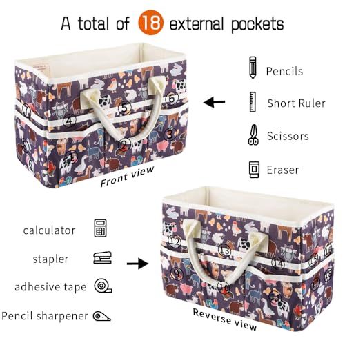 E-WEICHEN Craft Organizer Tote Bag Art Storage Caddy with Multiple Pockets Containers for Art,Craft,and Office Supplies Storage.Purple animals - color: Purple animals