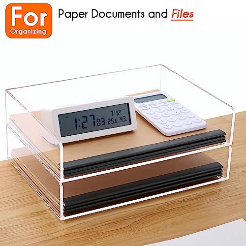 HeZone Paper Organizer, 2 Tier Stackable A4 Size Acrylic Letter Tray, Office/Home/School Organization - Clear - style: 2-layer horizontal tray
