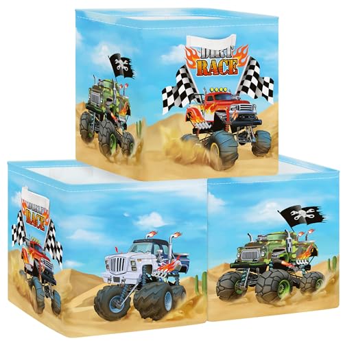 Clastyle Cars Kid Storage Cube Organizer Set Closet Clothes Cube Storage Bin Nursery Toddler Toy Box Chest Girl Boy Book Shelf Basket,Monster Truck,11.8x11.8x11.8 in - color: Monster Truck, size: 11.8x11.8x11.8 in
