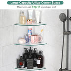 3 Pack Glass Corner Shower Shelves, Tempered Floating Glass Shelves Wall Mount, Shower Caddy Organizer, Bathroom Corner Shelf with Zinc Alloy Brackets for Bathroom, Kitchen, Living Room - size: 3 PACK Without Rail