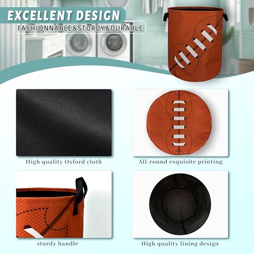 Football Laundry Basket Foldable With Handles American Ball Tote Bag Oxford Cloth Funny Laundry Hamper Clothes Storage Bucket Toy Organizer For Bathroom/Laundry/Bedroom 18.9" x 16.5 " - color: Football American Balls Printed