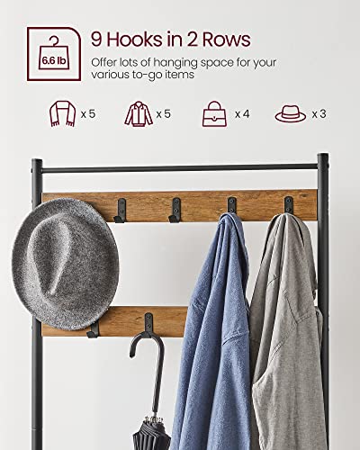 VASAGLE Coat Rack, Hall Tree with Shoe Storage Bench, Entryway Bench with Shoe Storage, 3-in-1, Steel Frame, for Entryway, 12.6 x 27.6 x 68.9 Inches, Industrial, Rustic Walnut and Black UHSR041B41 - color: Rustic Walnut + Black, size: 27.6"W