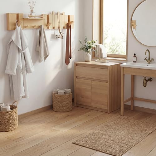 Mid Century Modern Walnut Foldable Entryway Wall Coat Hanger Hook with Shelf,Heavy Duty Wooden Piano Hidden Towel Hooks for Bathroom,Wall Rack for Purse&Key&Mail,Home Decor (Natural, 9 Hooks) - color: Natural, size: 9 Hooks