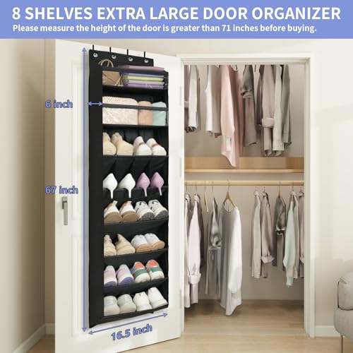 FENTEC 1 Pack 8 Shelves Over The Door Shoe Organizer, 68" Exlarge Deep Pockets Hanging Shoe Organizer, Shoe Rack for Closet, Shoe Holder for Boots,Over Door Organizer in Home, RV, Dorm, Black - color: BLACK-(25+ Pairs), size: 1 Pack