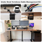 Yaomiao 4 Pack Under Desk Vertebrae Cable Management Kit Standing Desk 48'' Adjustable Quad Entry Flexible Cord Organizer with Ties, Stick-on Clips Cable Management Set for Home User Office Worker