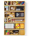 12-Piece Bamboo Desk Drawer Organizer Set – Adjustable Storage Boxes with 24 Compartments, Non-Slip, Modular Design for Office, Jewelry, Vanity, and Kitchen Utensil Drawer Storage - size: 24 Compartments