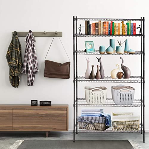 BestOffice | 6-Tier Wire Storage Shelves | 42x16x72 | Black | with Adjustable Racks | Heavy-Duty Metal Shelf, Holds Upto 1500 lbs | No-Tool Assembly | Ideal for Home & Garage Shelving - color: Black, size: 42"D x 16"W x 72"H