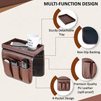 Non-Slip Couch Cup Holder Detachable Couch Tray PU Leather Armrest Cup Holder Couch Arm Table for Recliner w/ 1 Large Pocket, 3 Small Pockets for TV Remotes, Phone, Eyeglasses/Couch Console (Brown) - color: Dark Brown