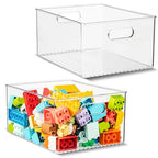 Plastic Food Storage 2 Pack Clear Container Bin with Handles for Organizing Kitchen, Pantry, Refrigerator, Freezer, Pantry, Cabinet, Closet, Bathroom 10”x8”x5” - size: 10x8x5