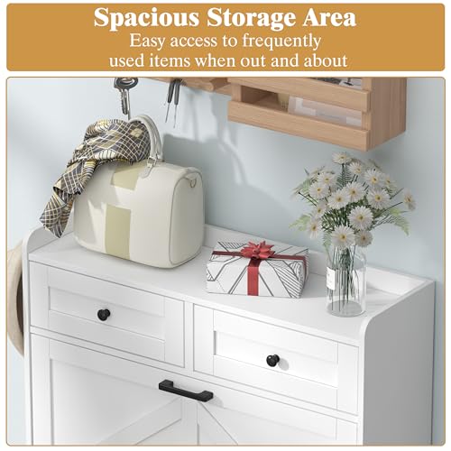 Thacuok Shoe Cabinet with 2 Flip Drawers & 2 Storage Drawers, Rustic Farmhouse Narrow Shoe Organizer Cabinet, Slim Shoe Rack Cabinet, Shoe Storage Cabinet for Entryway, Hallway - color: White, size: 2 Drawers