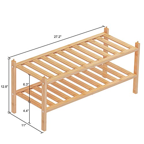 Dranixly Shoe Rack, 2-Tier Bamboo Stackable Shelf Storage Organizer, Stand for Closet, Entryway, Hallway, Bathroom and Living Room（Natural） - color: Natural, size: 2-Tier