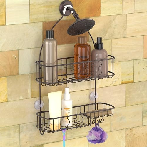Simple Houseware Bathroom Hanging Shower Head Caddy Organizer, Bronze (26 x 16 x 5.5 inches) - color: Bronze, size: Large