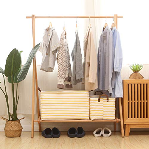 Hinwo 31L Large Storage Bins, Closet Organizers and Storage, Shelf Baskets, Foldable Clothes Storage Baskets with Handles, Containers for Clothing, Blanket, Towels, Toys, Bedding (Yellow Stripe) - color: Yellow Stripe, size: 16.5" / 31L / 1-Pack