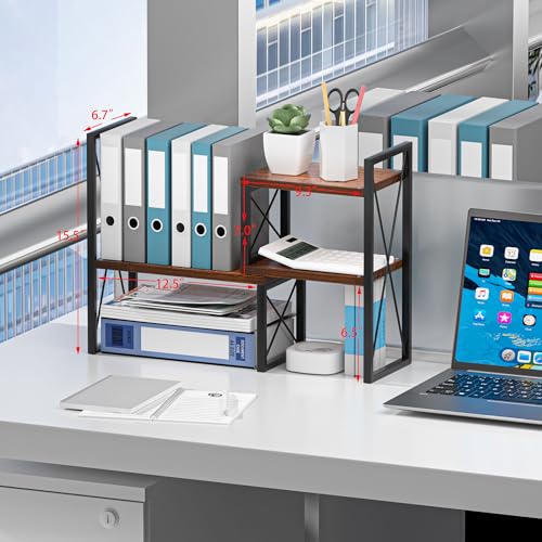 Desktop Shelf Organizer, Small Bookshelf for Office, Wood Shelves, Office Organization and Storage (Brown) - color: Brown