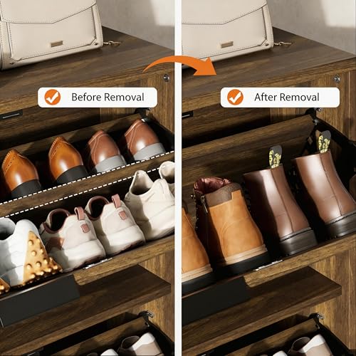 Garvee Shoe Storage Cabinet for Entryway, Fluted Shoe Cabinet with 3 Flip Drawers Doors, 32" Wide Hidden Shoe Rack Tall Freestanding Shoe Organizer for Entrance, Hallway, Living Room, Walnut - color: Walnut, size: 3 Drawers