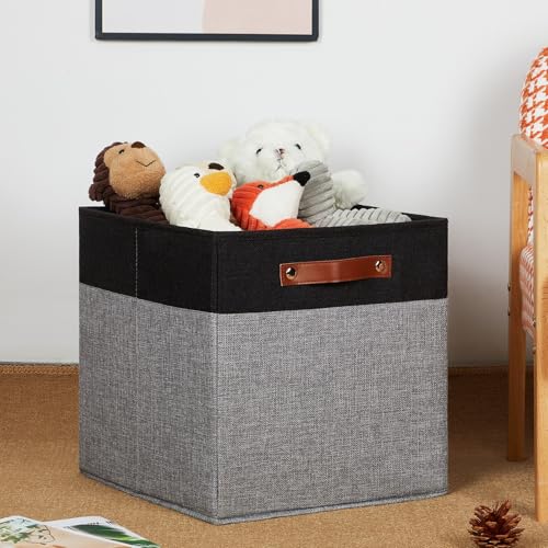 HNZIGE Storage Baskets for Organizing, Set of 4, Square Fabric Storage Cubes Bins 13 x 13, Collapsible Black Storage Bins for Shelves, Closets, Nursery, Home, Office (Black&Grey) - color: Black Gray, size: 13"x13"x13"-4pack