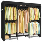 SONGMICS Heavy-Duty Clothes Rack, Garment Rack, Portable Closet, 68.7-Inch Wide Clothing Rack with Adjustable Mesh Shelves and Hanging Rails, Ink Black ULGR435B01 - color: Ink Black, size: 68.7"L x 76"H, style: With Fabric Cover