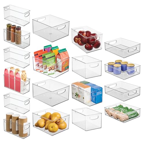 iDesign Stackable Plastic Handle Bin Assortment Set - Storage Organizers for Kitchen, Fridge, Pantry, Home -18 Pack, Clear - style: Pack of 18