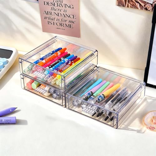Drawer Organizers, Clear Stackable Storage Boxes for Kitchen Utensils, Office Desk, Bathroom, Makeup & Craft Drawer Organization (Small - 3 Pack)