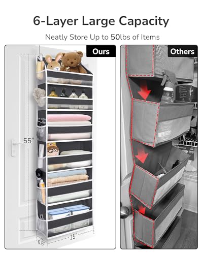 ULG Over The Door Organizer with 6 Large Pockets 12 Side Pockets, 50lbs Weight Capacity Door Hanging Organizer for Bedroom, Bathroom, Pantry, Nursery Storage, Dark Gray - color: Dark Gray, size: 1 Pack
