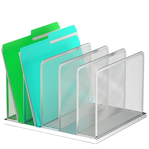 Kuntine.B Desk File Organizer Upright Mesh Desktop Organizer File Sorter Office Organization File Holder for Home, Office & Classroom (Silver, 1 Pack 5-Section) - color: Silver, size: 1 Pack 5-Section
