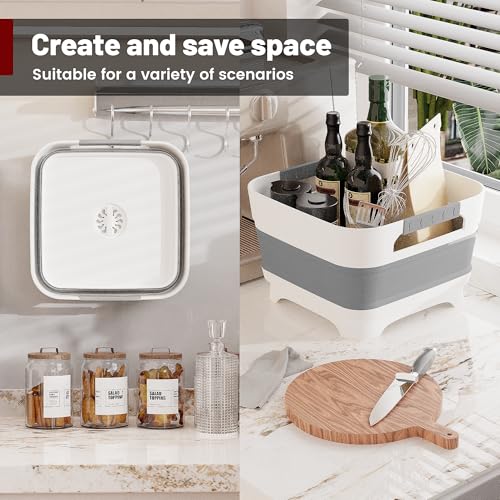 GIMWA 2.6 Gal(10L) Collapsible Wash Basin for Baby Bottles, Gray Space-Saving Collapsible Dish Basin with Drain Plug for bottle washing, Collapsible Bucket for RV Kitchen Essentials - color: Gray