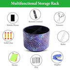 Round Leather Art Supply Organizer,Remote Control Holder,360 Degree Spinning,Multi-Functional Pencil Holder,4 Compartments Desktop Stationary Organizer(1-Rich Flower Purple) - color: 1-Rich Flower Purple